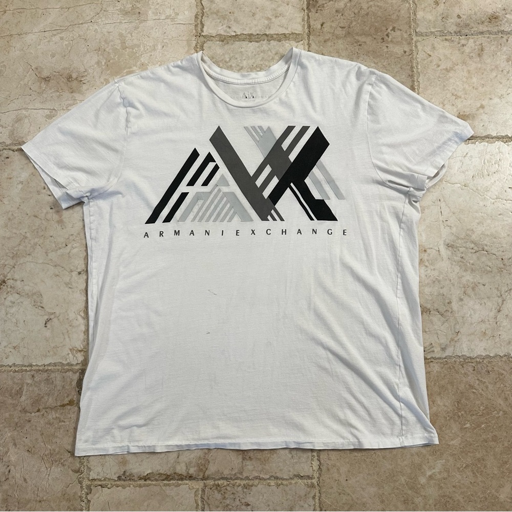 Armani Exchange AX Logo T Shirt White Gray Mens Regular Fit Size XXL *Flawed*